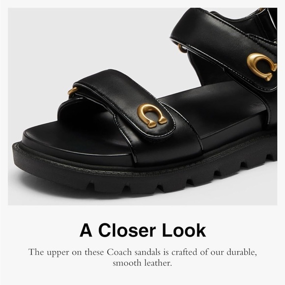 COACH Women's Brynn Sandal Black Gold-Accented Leather Sandals - Picture 3 of 4